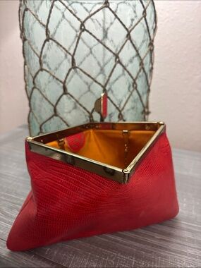 Etra Red yellow snakeskin triangle chain Clutch Bag purse